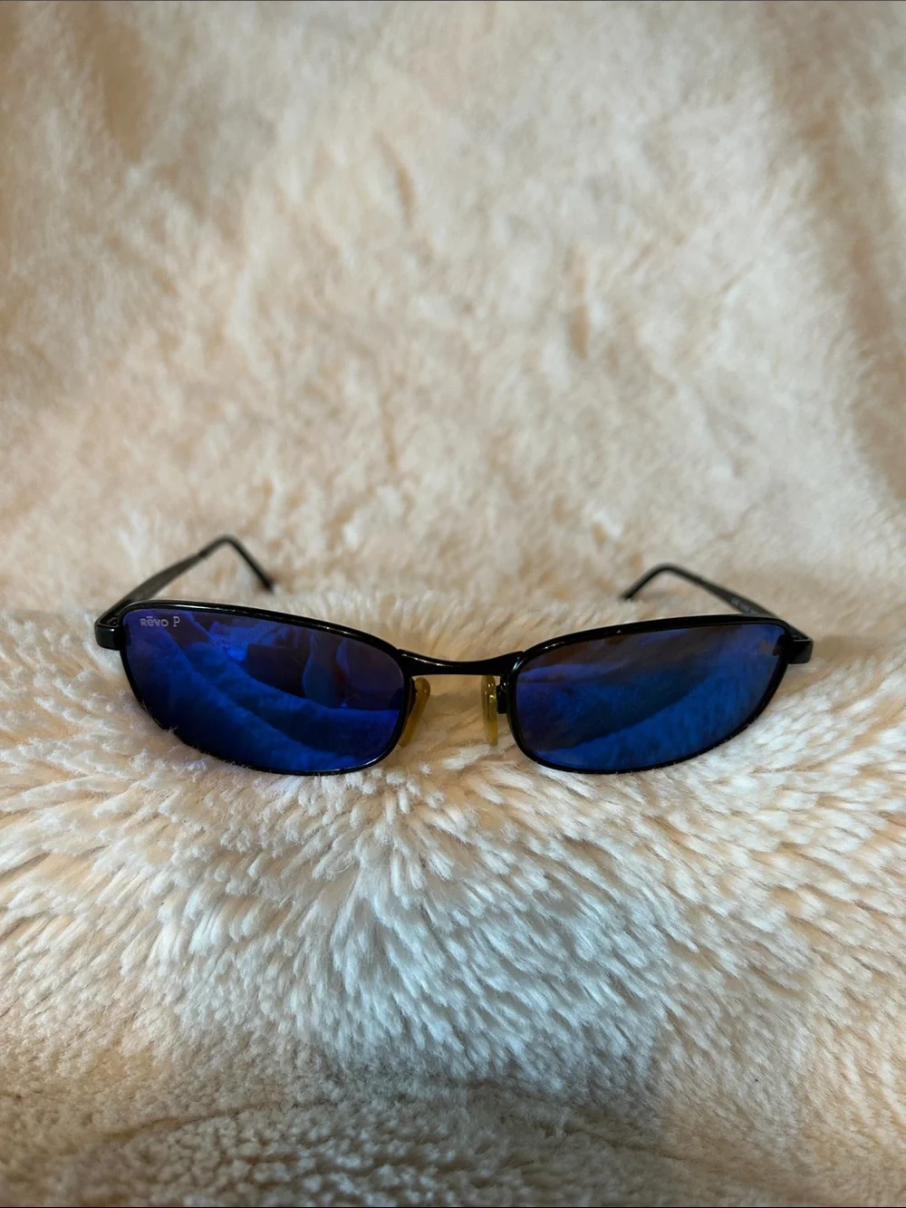 Revo Men’s Black Frame Sunglasses with Blue Mirrored Lenses